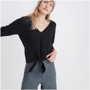 Madewell‎ Black V-Neck Sweater with Tie-Front